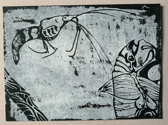 Linogravure sur papier népalais / Papier Lokta - 30 x 21 cm