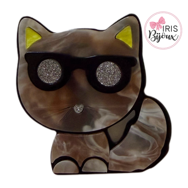 Spilla gatto sfumato marrone 