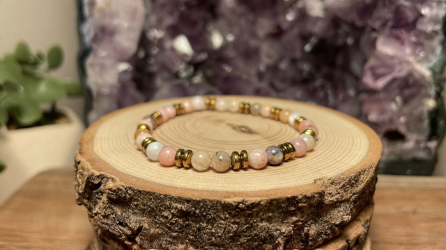 Bracelet OPALE ROSE 4mm (Avec Hématites)