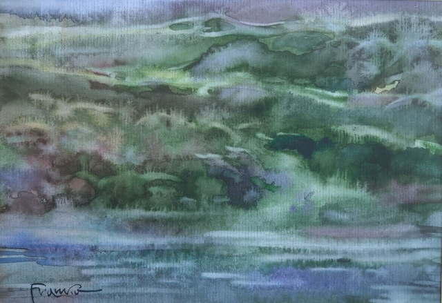 Pejzaż, 21x30 (15x21 w świetle passe-partout) akwarela