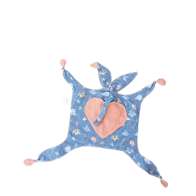 Doudou Lapin Range Tétine "Petits Monstres" - Coton & Gaze