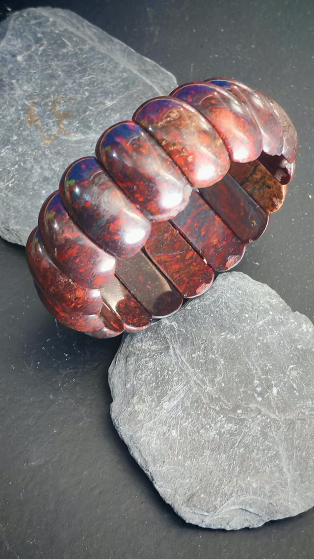 Bracelet plaquette obsidienne acajou