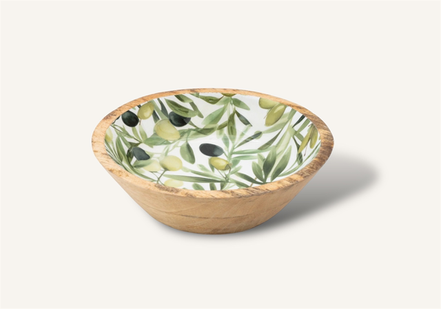 Mango Wood Olive Print Bowl