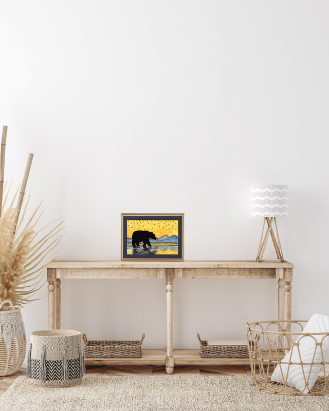 Ours doré - Illustration encadrée de Mélanie Laval © - Format petit -