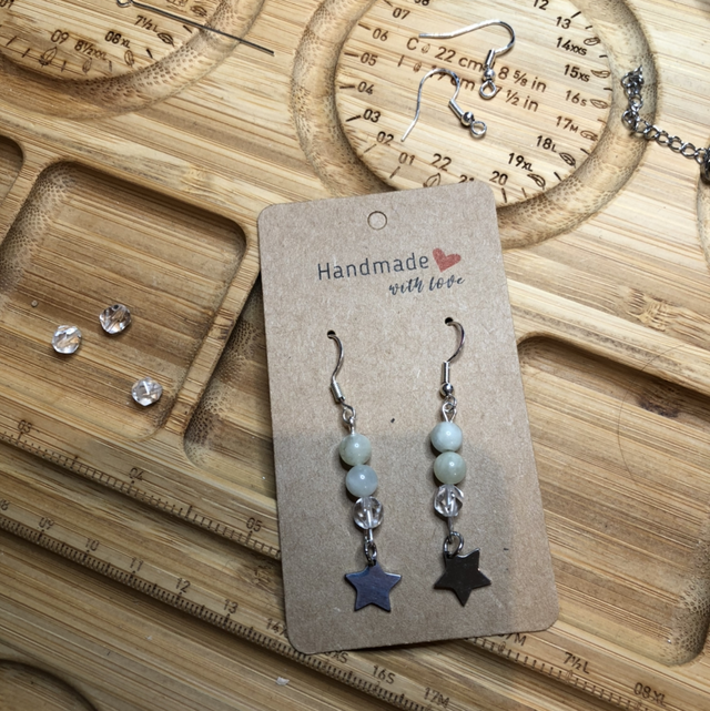 Boucles d’oreilles en morganite cristal de roche étoile inox 