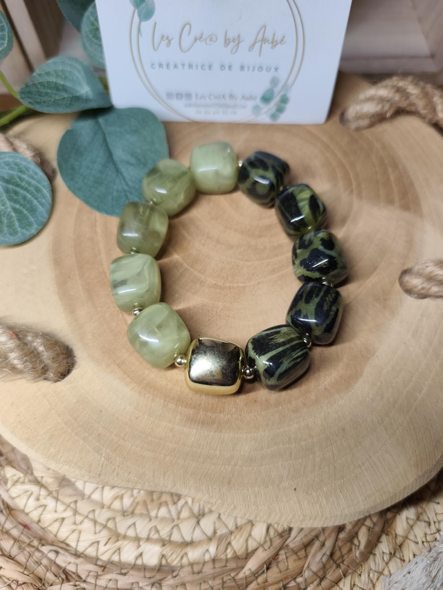 BRACELET BIG PERLES SEMI LEOPARD/VERT 0000808