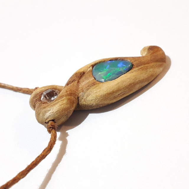 Lightning Ridge Opal Doublette Palo Santo Necklace