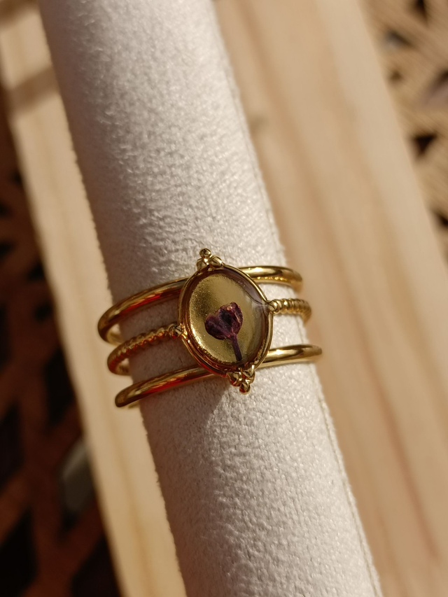 Bague Multirangs Réglable - Or - Fleur violette