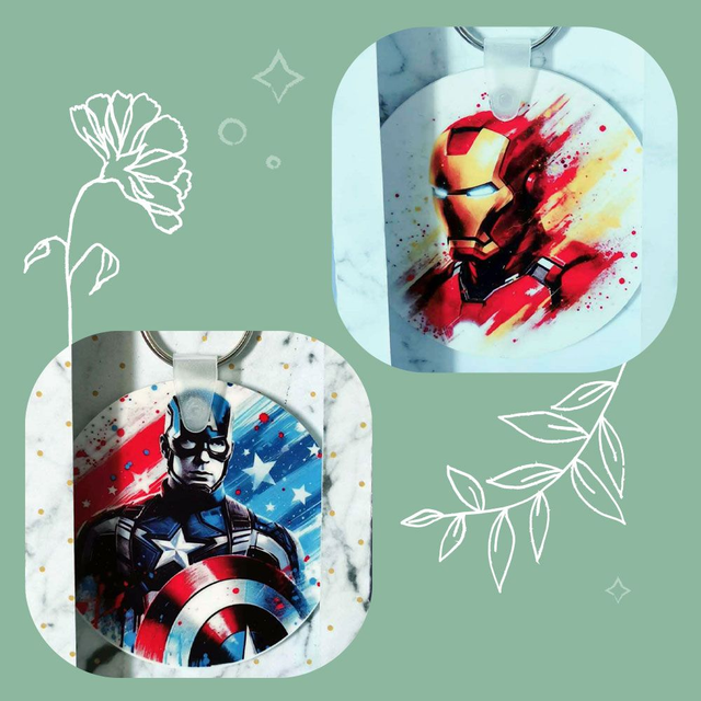 Porte-clé rond &quot;Iron man&quot; ou &quot;Captain America&quot;