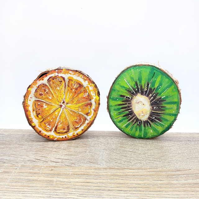 Peintures fruits sur bois