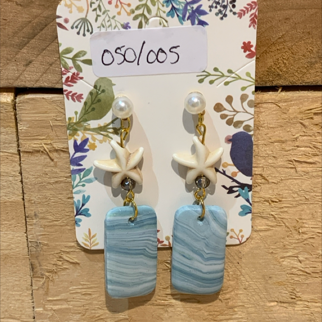 Starfish and Pearl Polymer Clay Earrings 