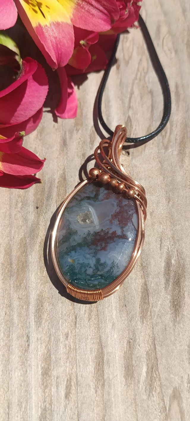 Pendentif agate mousse et Cuivre