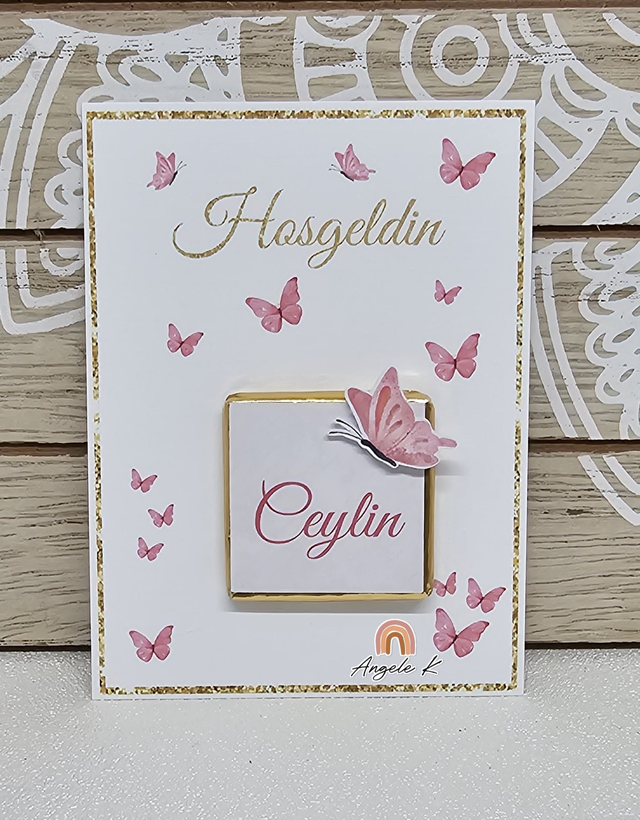 Carte avec mini chocolat personnalisé thème papillon