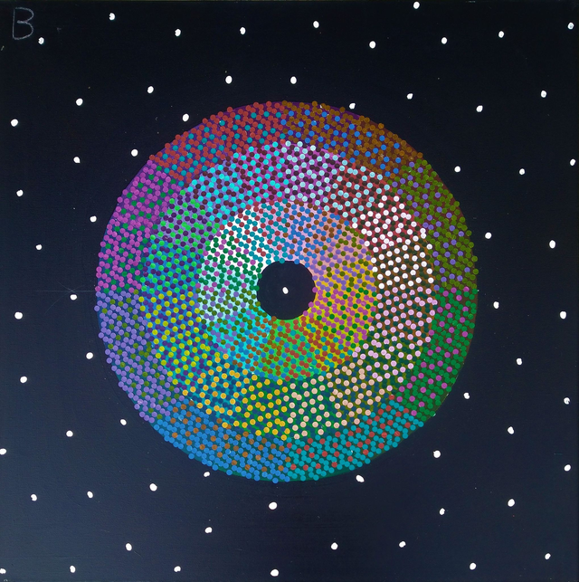 Koło barw, 84x84 akryl płótno kolaż 2019