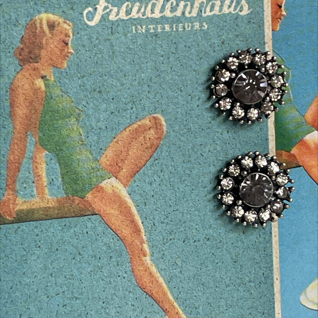 Strass Ohrclips grau/ weiss