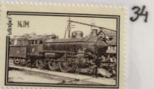 Brevfrimärke 34 - Ånglok ute på linjen