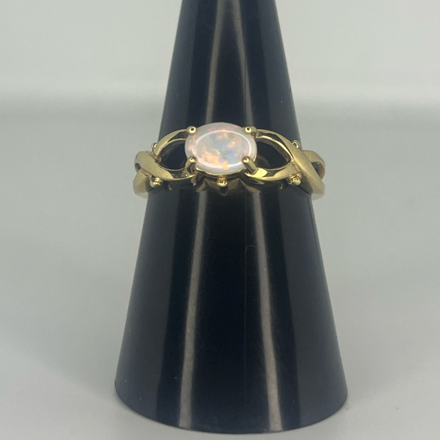 9ct Gold Opal Ring - Twisted Infinity Band - Size N 1/2