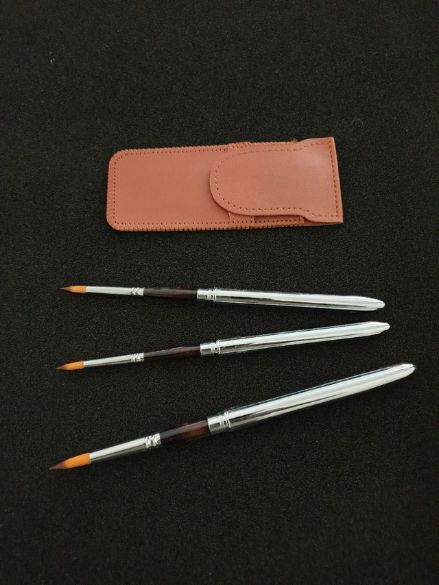 Etui en cuir et ses 3 pinceaux de voyage