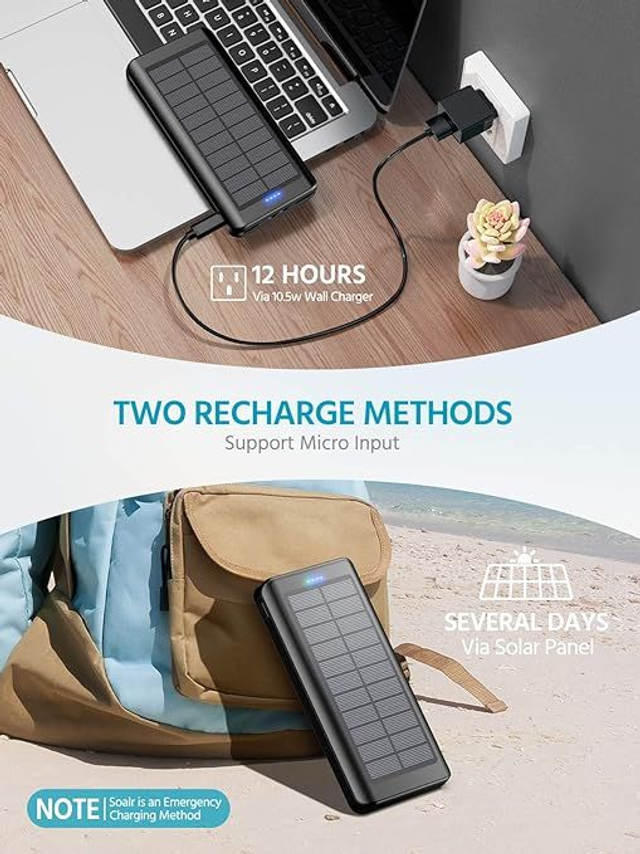 Solar Power Bank External Battery 30000mAh: Powerbank Mobile Outdoor Portable Charger with 2 USB Ports & Flashlights (or similar)