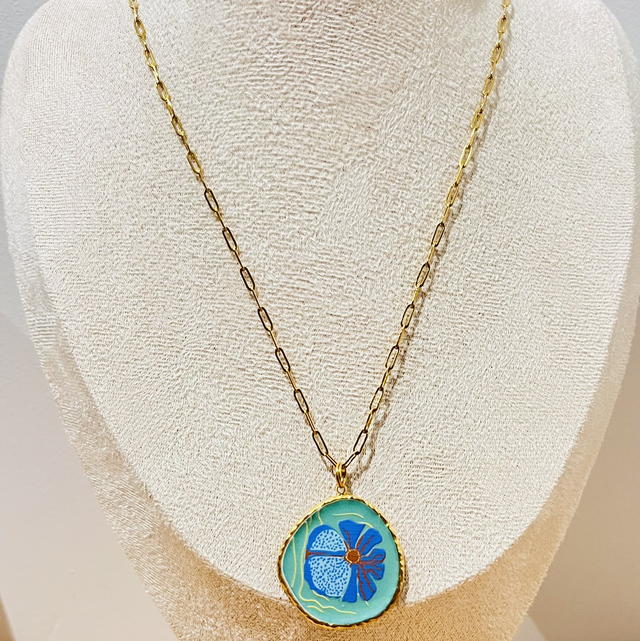 💙 Collier Fleur Bleue - pièce unique 