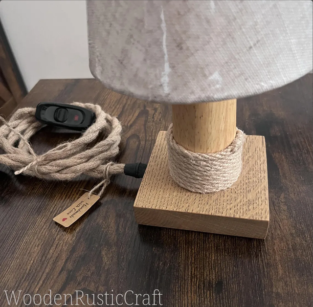 Bedroom Lamp with Rubberwood & Oak Base