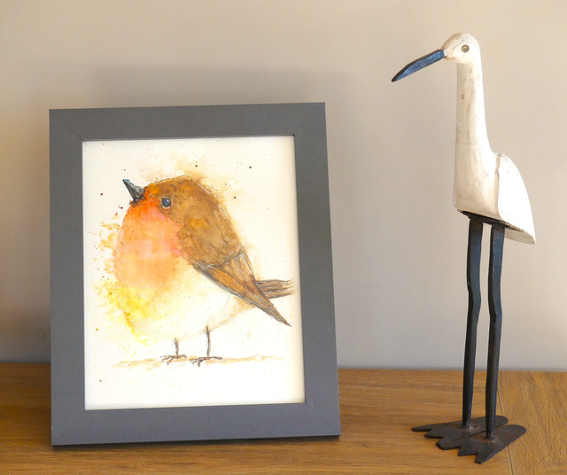 Robin - Original Watercolour Painting Framed 12" x 10"