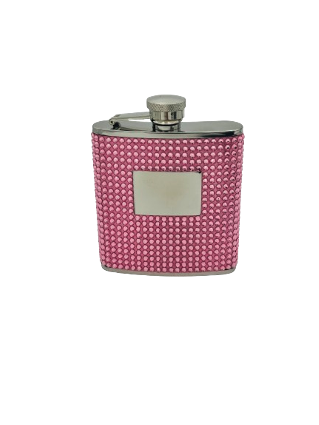 Pink Rhinestone Flask - Engraved 