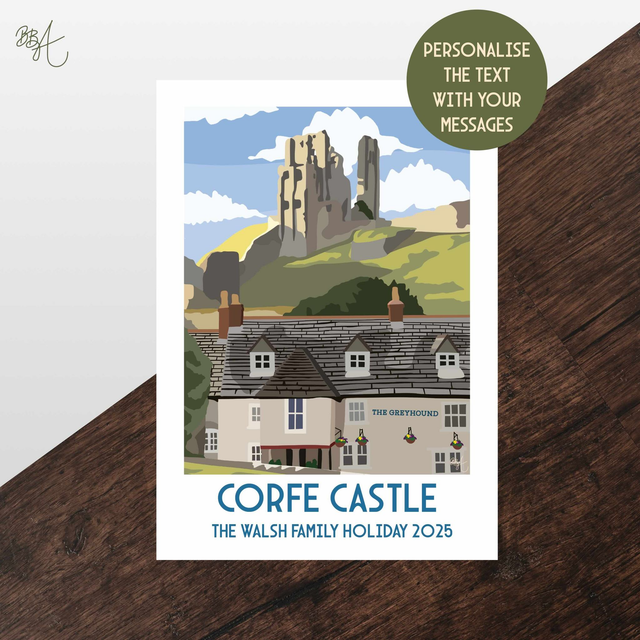 Corfe Castle, Travel Poster Print - Vintage Style Dorset Wall Art