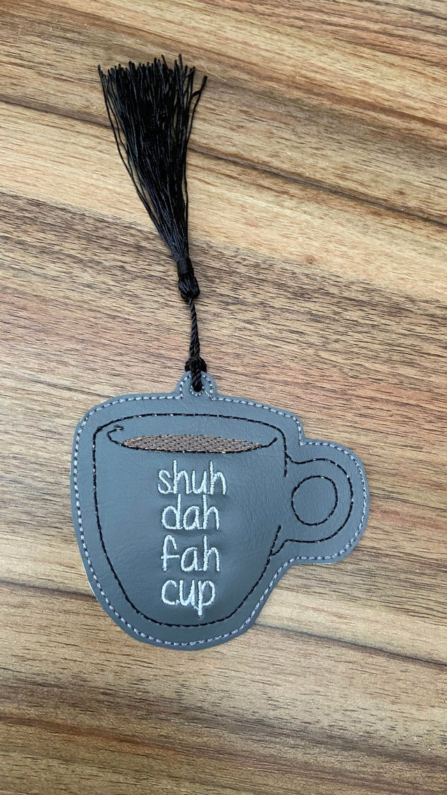 Booklover bookmark Teacup with embroidered saying and matching tassel