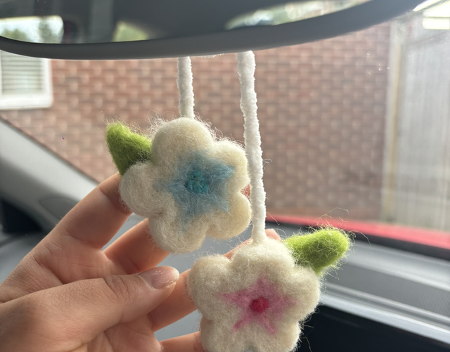 Needle felt flower car charm