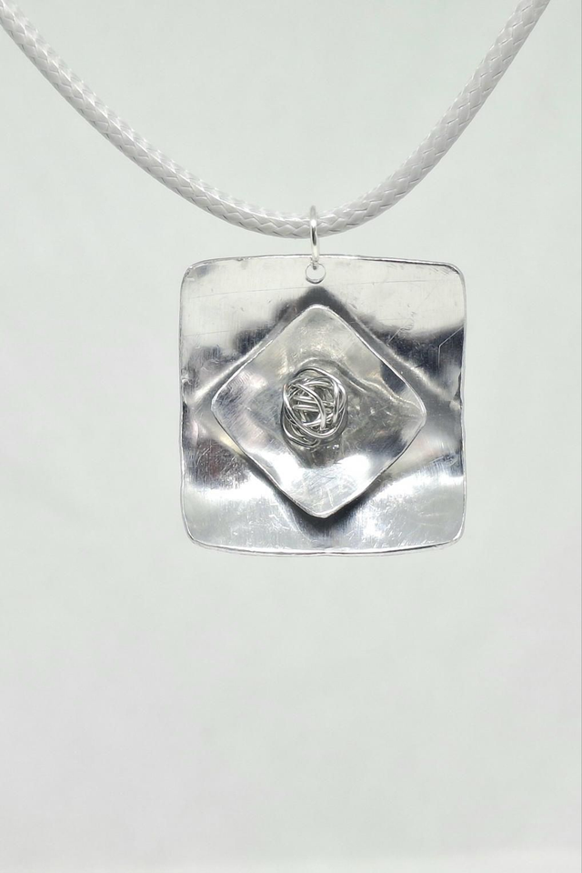 2 Square Pendant with Wire Wrapped Ball
