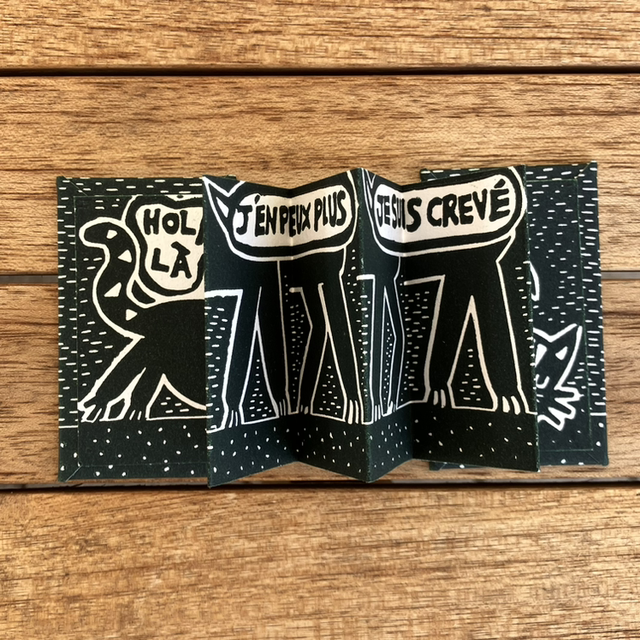 Mini leporello chat vert olive très foncé - linogravure