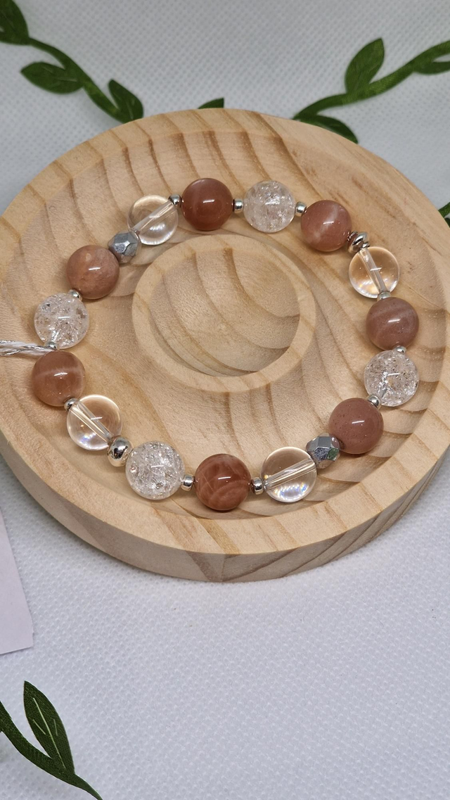 Bracelet Pierre de soleil et Cristal de roche en 1cm 