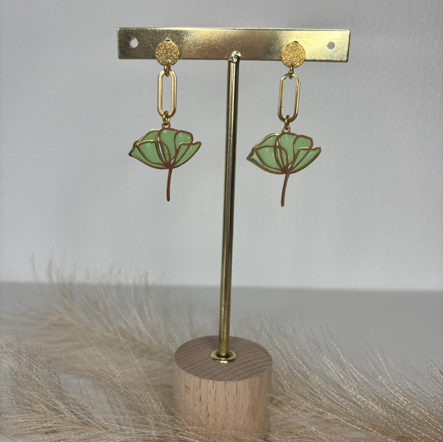 Boucles d’oreilles fleur verte 