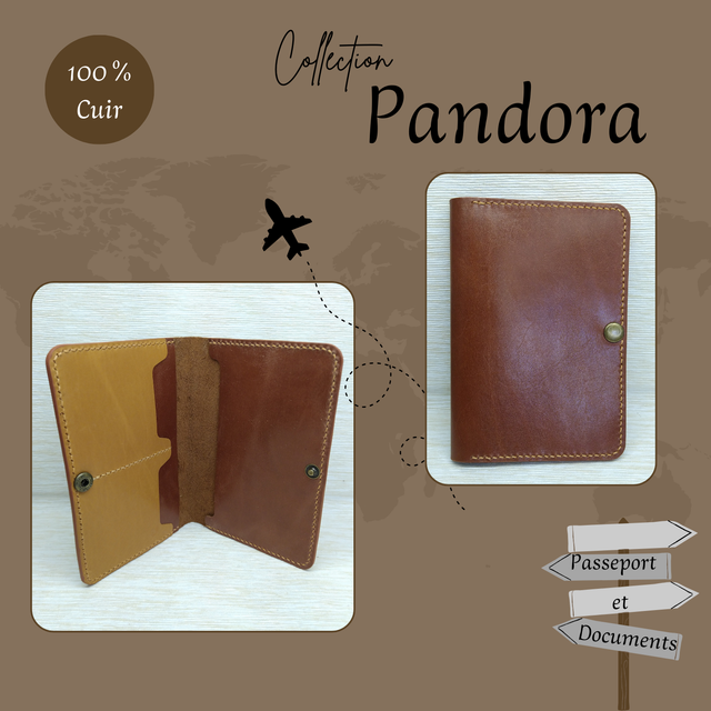 PANDORA portefeuille en cuir Marron chocolat