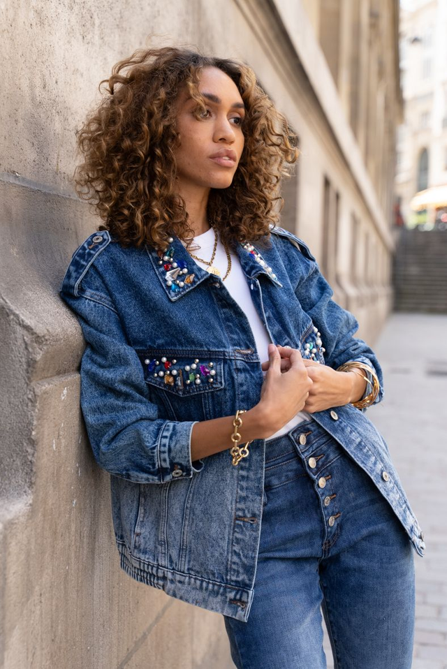 Veste en jeans avec diamants