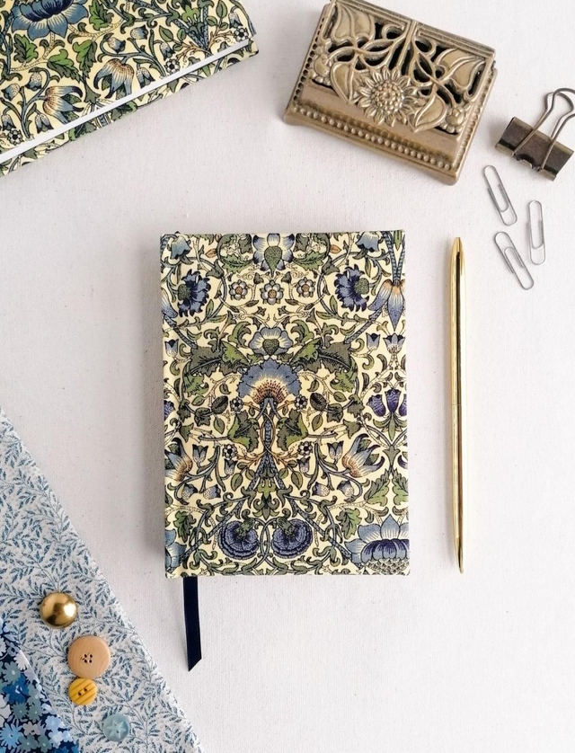 2025 hardback pocket A6 Diary with original Liberty Lodden cotton fabric. Page a day view.