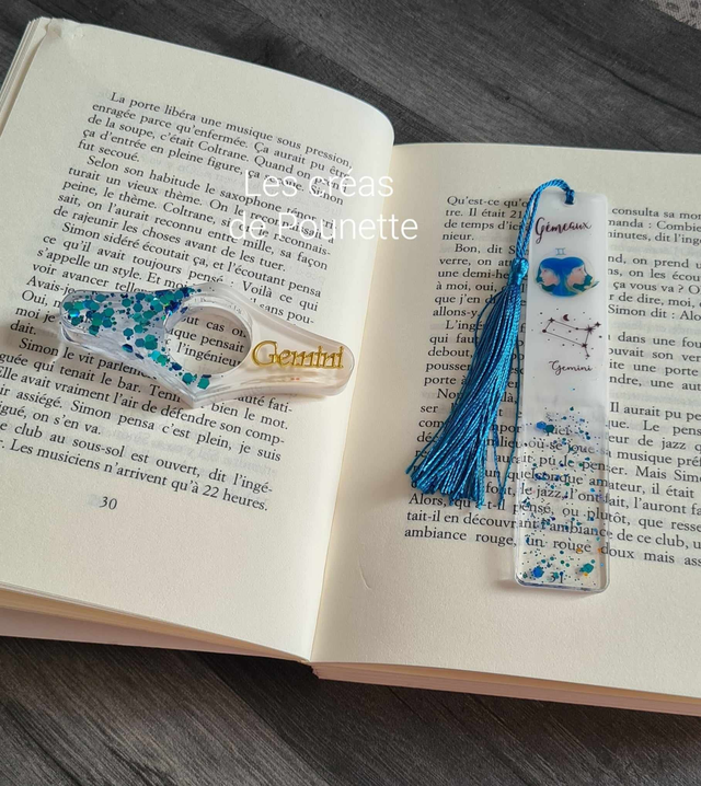 Marque-page astro "gémeaux" et sa bague de lecture