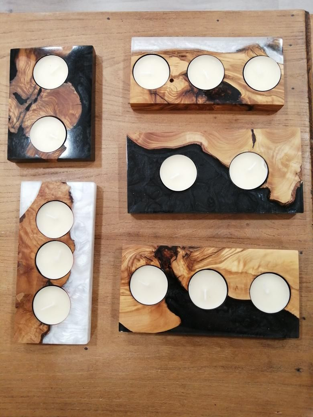 Bougeoir rectangulaire resine et olivier