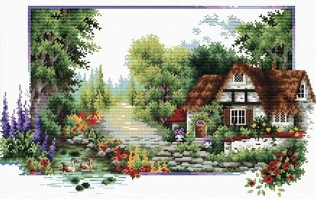 Needleart World English Cottage Stream No Count Cross Stitch Kit