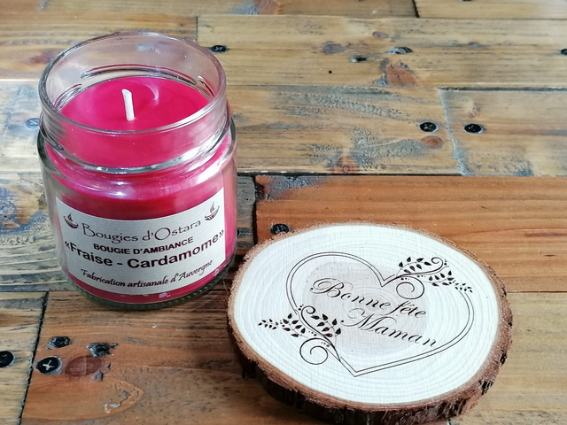 DUO BOUGIE PAFUMEE + RONDIN GRAVÉ "BONNE FÊTE MAMAN"