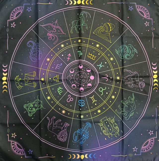 Tapis de Tarot &amp; Oracle en Tissu – Signes Astrologiques – 48 x 48 cm