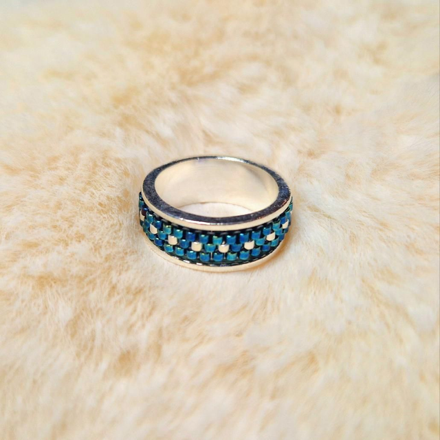 Bague bleu holographique et argenté 54