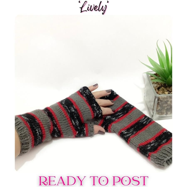 Fingerless Gloves, Black, Red, Grey, Vegan-LIVELY