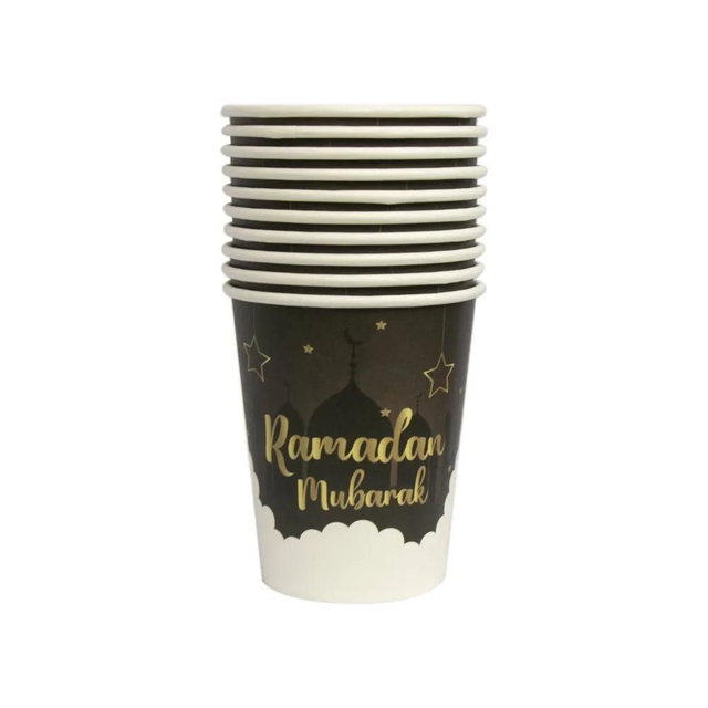 Ramadan Mubarak Cups Brown White - 10 pcs