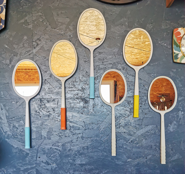 Miroir mural ovale plastique raquette vintage "Bleu"