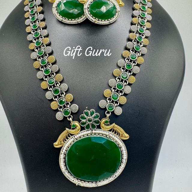 Antique oxidised green stone necklace 