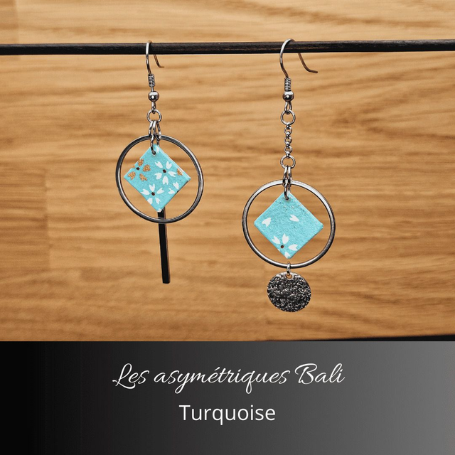 Boucles d'oreilles asymétriques Bali - Turquoise