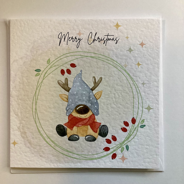 Personalised Christmas card. Cute baby reindeer design.