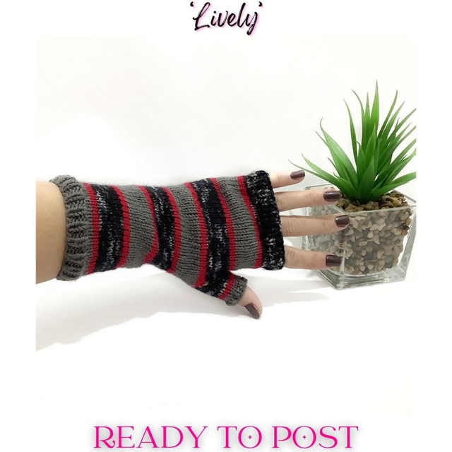 Fingerless Gloves, Black, Red, Grey, Vegan-LIVELY